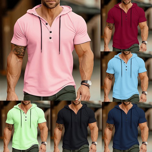 Herren-T-Shirt Mit Kapuze Kurzärmeliges Kapuzen-Sweatshirt Normale Passform æ