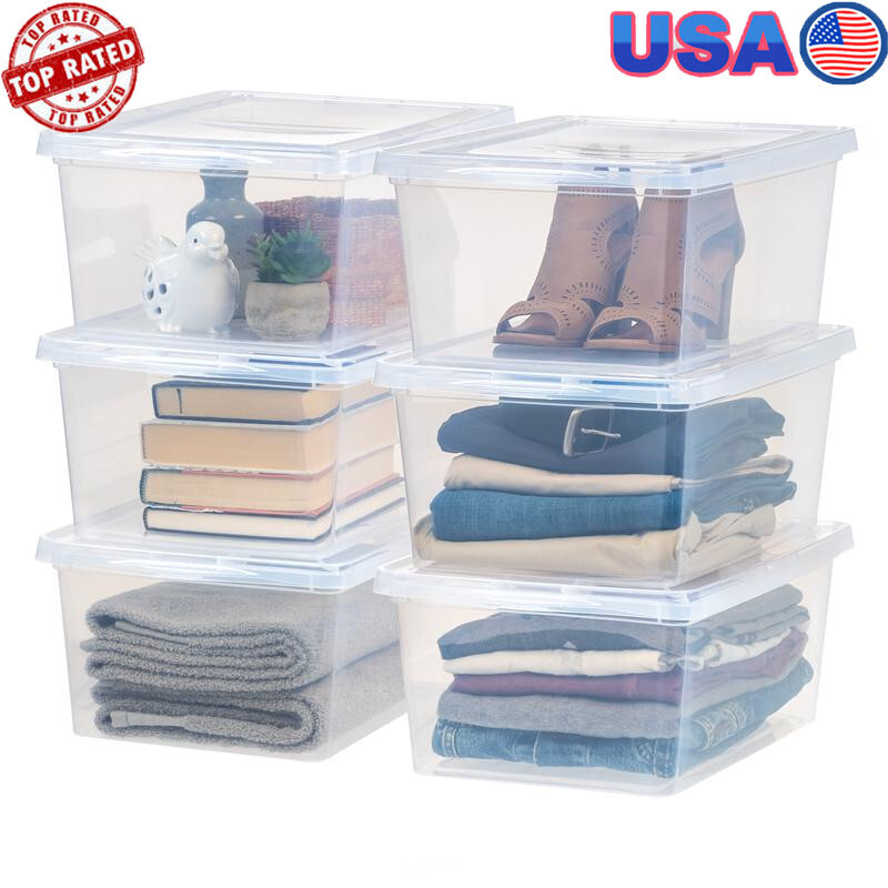 Clear Stackable Plastic Storage Bins with Lids 6-Pack Durable Organization Totes