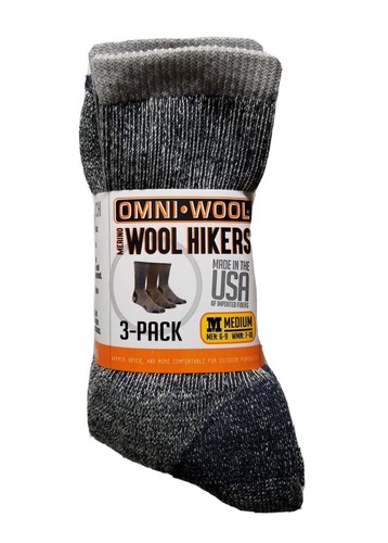 Omni Wool Merino Wool Hikers Mens Womens Hiking Crew Socks 3 Pack Medium USA - 第 1/4 張圖片