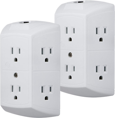 GE 6-Outlet Extender, 2 Pack, Grounded Wall Tap, Reset Button, Circuit Breaker,