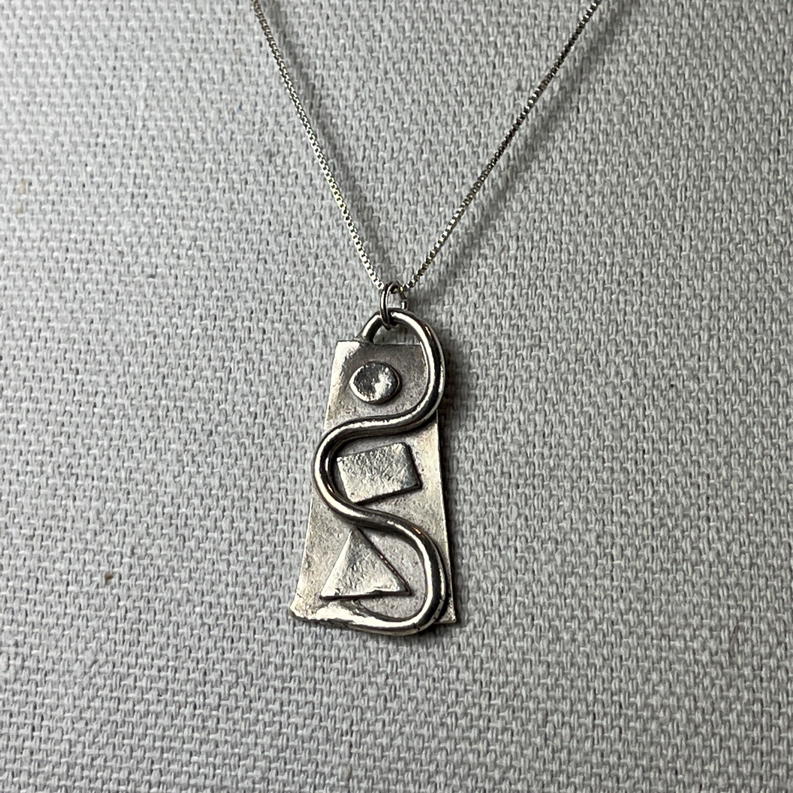 Sterling Silver Abstract Rectangle Pendant 18” Ne… - image 1