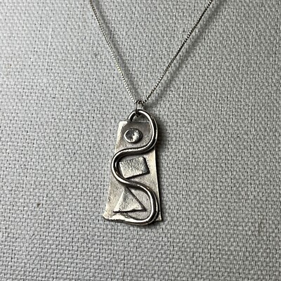 Sterling Silver Abstract Rectangle Pendant Shapes 18  Necklace Chain 5.8gr