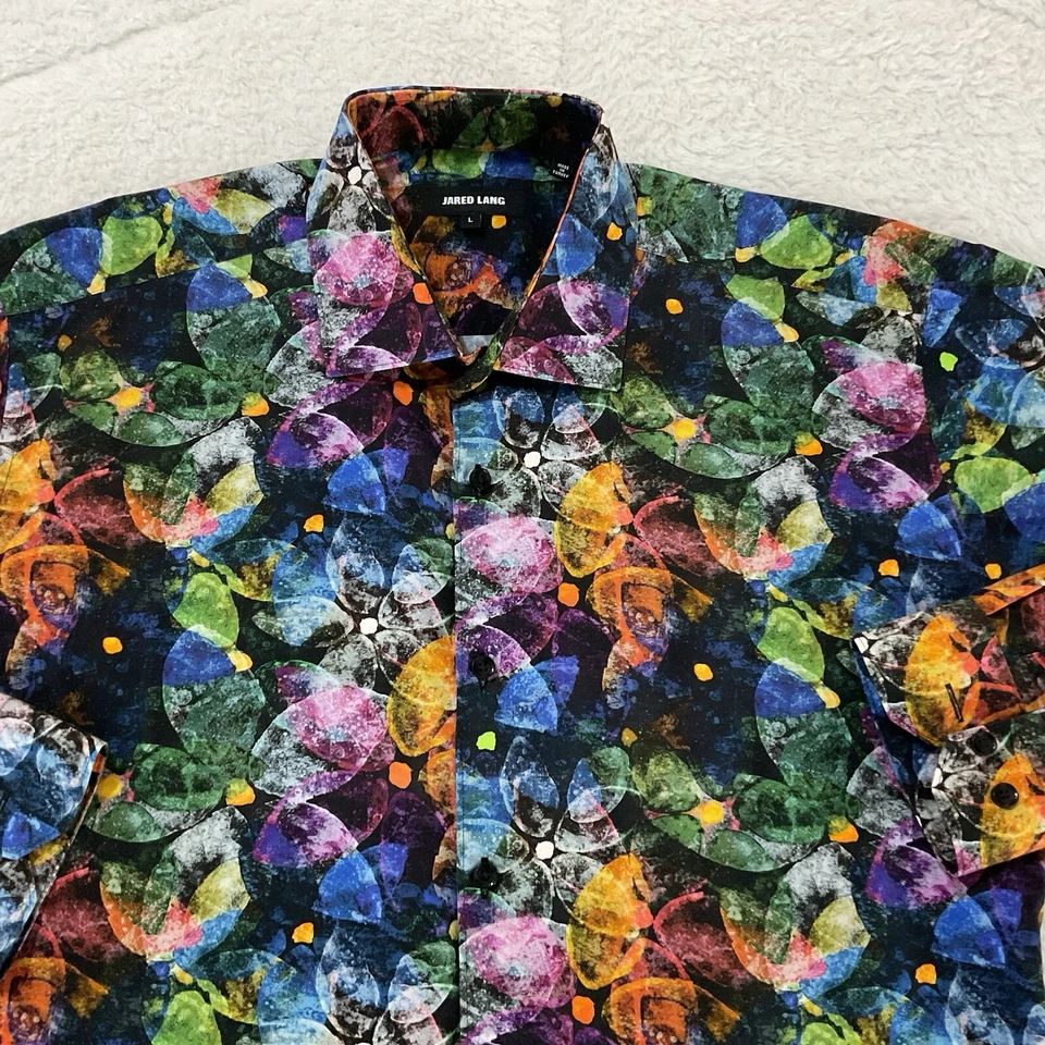 Camisa JARED LANG Hombre Grande Multicolor Abstracta Floral Manga Larga Abotonada Foto 2 de 4