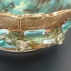 Antique French Majolica Bowl 11” Handle to Handle Turquoise Glaze Floral Relief — photo 4