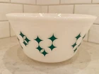 Vtg MCM Federal Milk Glass Turquoise Atomic Stars Diamonds Mixing Bowl 9" USA