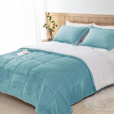 Sherpa Comforter Set Size, All Season Soft Warm Fleece Fall Twin XL Smoke Blue