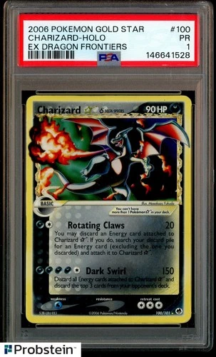 2006 Pokemon ex Dragon Frontiers #100/101 Charizard Gold Star Holo PSA 1