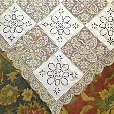 TOVAGLIA vintage ESERCITO MARINA pizzo RICAMO taglio 84" x 64" LINO