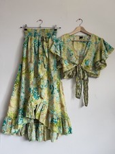 Vintage Silk Matching Co Ord Set Ruffle Skirt With Flowy Blouse Fits 4-10 Summer