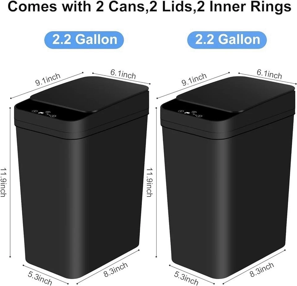 Papelera de baño con tapa, paquete de 2 2,2 galones automático sin contacto... Foto 4 de 4