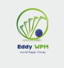 Green and blue France-2002 logo with five euro notes, star emblem, and text “Eddy WPM World Paper Money” on white background.