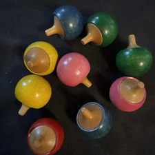 Vintage Wooden Spinning Tops Set of 9 Colorful and Unique