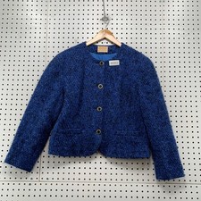 Vintage Pendleton Wool Tweed Jacket Womens Size 14 Blue Made Usa