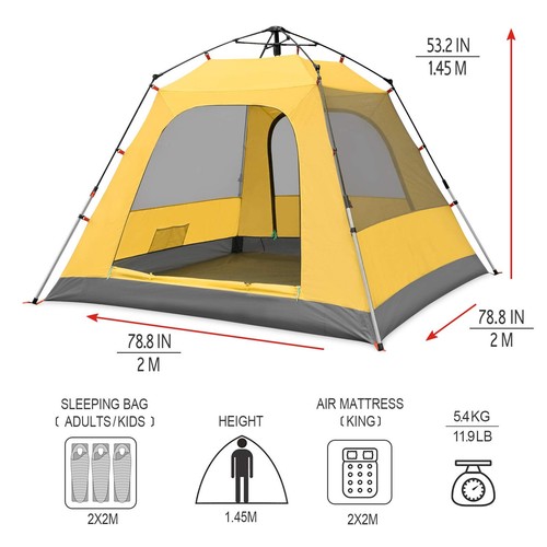 Camping Tents 3 Person Waterproof Instant Tents 3 People Cabin Tent Easy Setu... - Picture 4 of 6