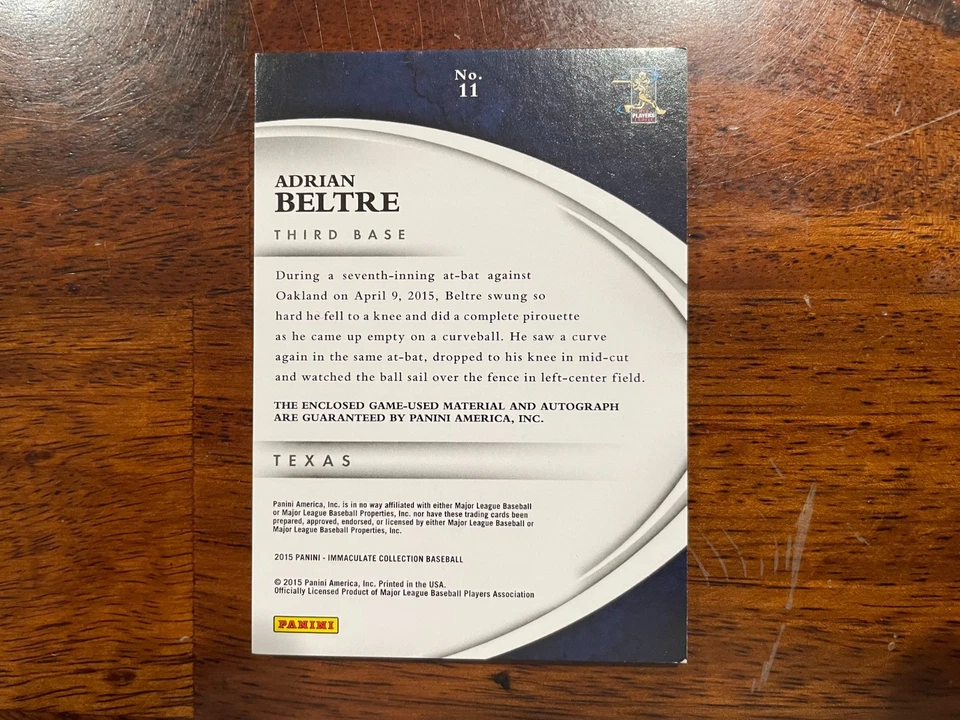 2015 Panini Immaculate Adrian Beltre Auto Patch 12/15 HOF (READ) - Image 2 of 2