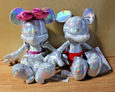 2023 Disney 100th Anniversary Mickey & Minnie Mouse Silver Platinum Plush Set