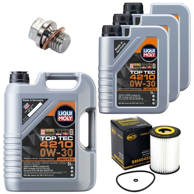 Motoröl Filter Set Top Tec 4210 0W-30 8 Liter + Schraube für Mercedes E-Klasse