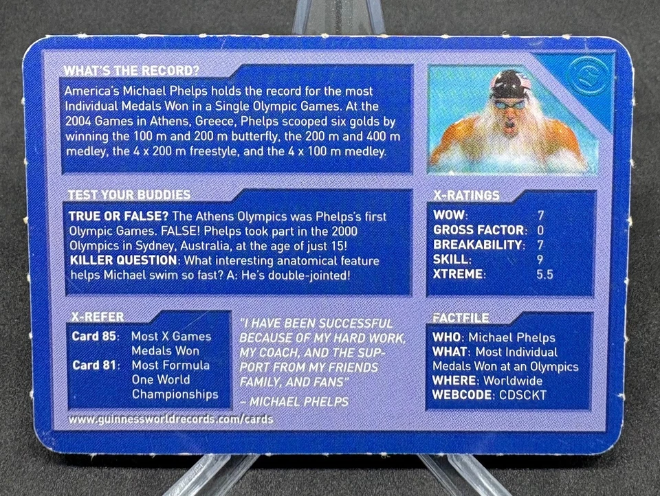 2006 Guinness Book of World Records Inserir Cartões MICHAEL PHELPS Rookie RC #65 - Imagem 2 de 2