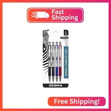 Zebra Pen F-301 STEEL Ballpoint Pen, Black/Blue/Red Ink, 0.7mm, 4-Pack