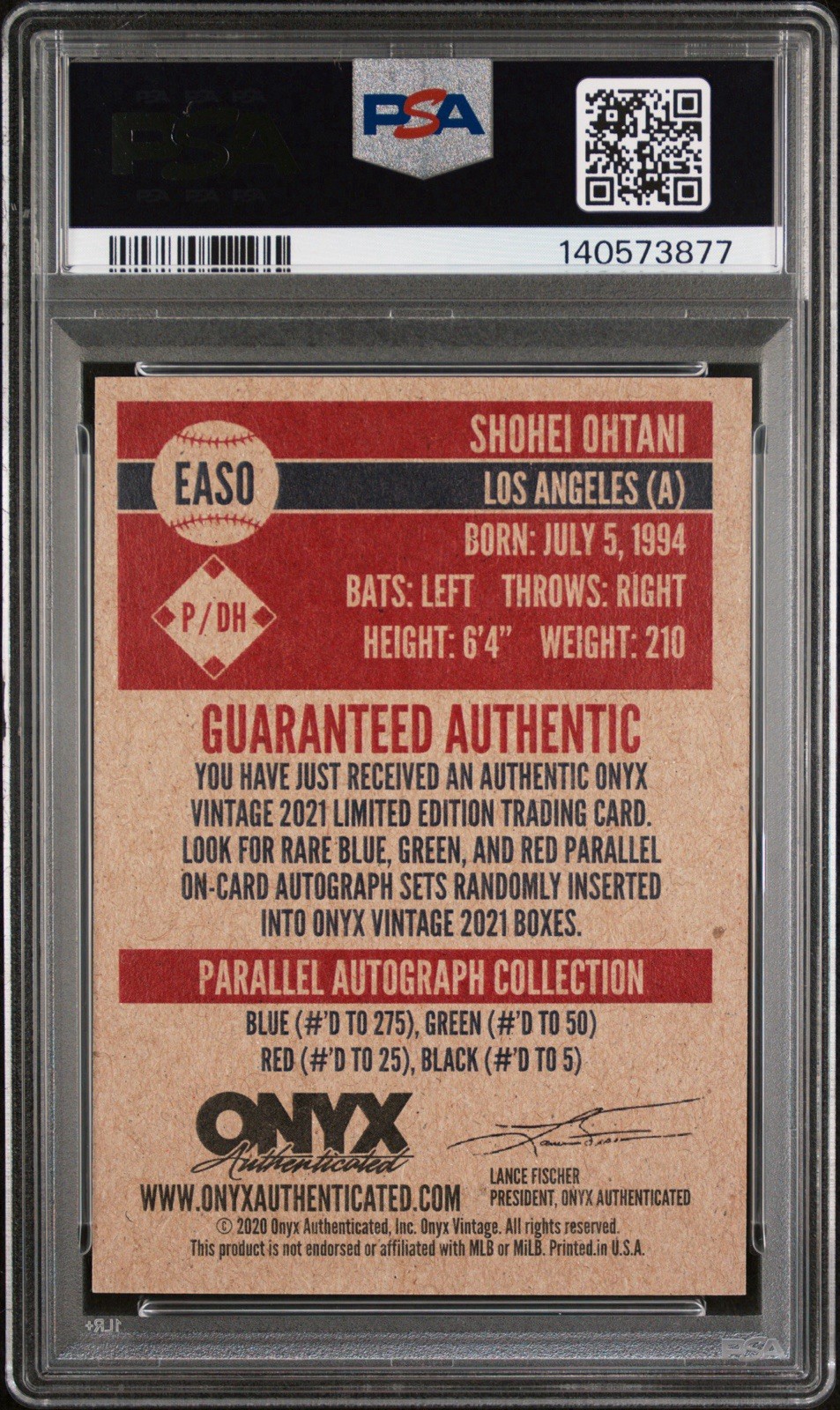 Shohei Ohtani 2021 Onyx Vintage Extended #EASO Blue Ink Autograph Auto PSA 8 view 2