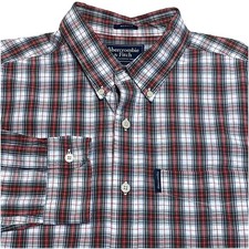 Abercrombie Fitch Button Up Long Sleeve Shirt Mens L Red Muscle Fit Academia