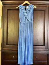 ZARA Kids Crinkle Cut Cropped Jumpsuit Vibrant Blue Girls Size 13-14 Stretch