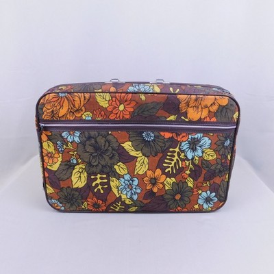Vintage 60s 70s Peter's Bag Corp Hippie Mod Floral Canvas Travel Suitcase #C88