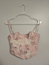 White Fox Pink Floral Corset Top Adjustable Straps Zip Size S