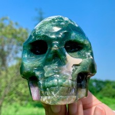 1.45LB Natural ocean jade crystal quartz, hand carved skull mineral specimens