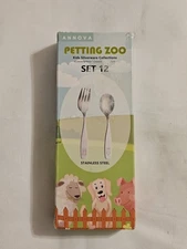 NIB Annova Petting Zoo Kids Stainless Steel Silverware Collection 6 Each Spoons