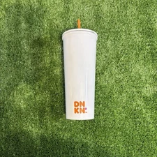 Dunkin Donuts 24oz. Donut Stainless Tumbler Twist Lid White w Sprinkles N Straw