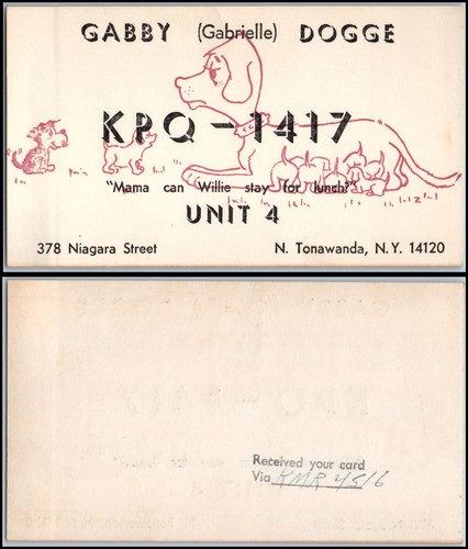 Vintage QSL Card KPQ-1417 CB Ham Radio N. Tonawanda New York Gabby Dogge Dogs