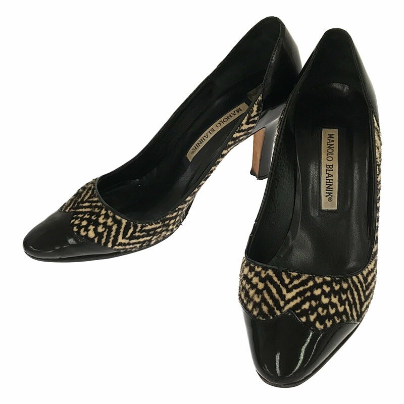Manolo Blahnik decolte tacco pony punta tonda nero EU36 5 US6 5 Giappone F S