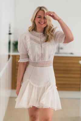 Pia Tjelta Ophelia Dress S 4 Women Party Wear High Neck Ruffled Short NEW 40977