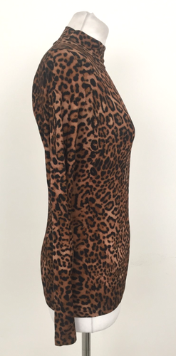 Nobody's Child Women's Top Size 10 Brown Animal Print Funnel Neck Eco New F1 - Picture 4 of 11