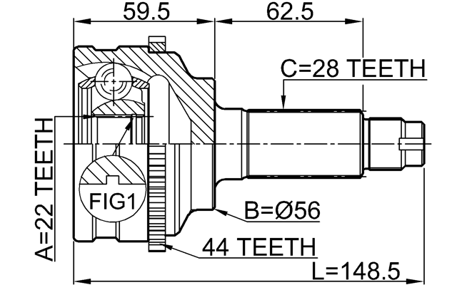 Outer Cv Joint 22X56X28 Febest 0510-038A44 Oem 0K2N3-25-60X Outer Cv Joint 22X56X28 Febest 0510-038A44 Oem 0K2N3-25-60X