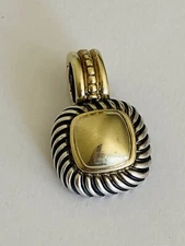 David Yurman Sterling Silver 14K Gold Classic Cable Square Pendant Enhancer