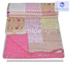 Indian Vintage Quilt Kantha Patchwork Bedspread Cotton Blanket Ralli Gudari