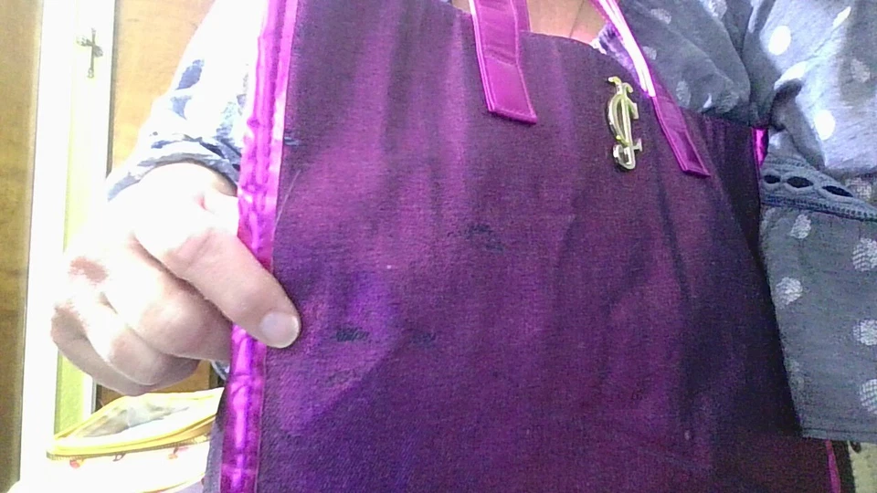 Bolso de Mano Juicy Couture Púrpura/Rosa Metálico Denim Bling Negro/Blanco Rayas Int Foto 3 de 4