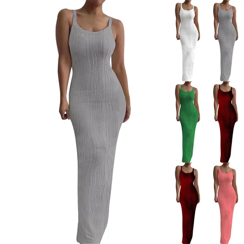 Damen Sommer Langes Kleid Freizeit Slip Sexy Schmal Ärmellos Bodycon Maxikleider - Bild 2 von 42