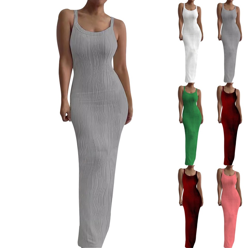 Womens Summer Long Dress Casual Slip Sexy Slim Sleeveless Bodycon Maxi
