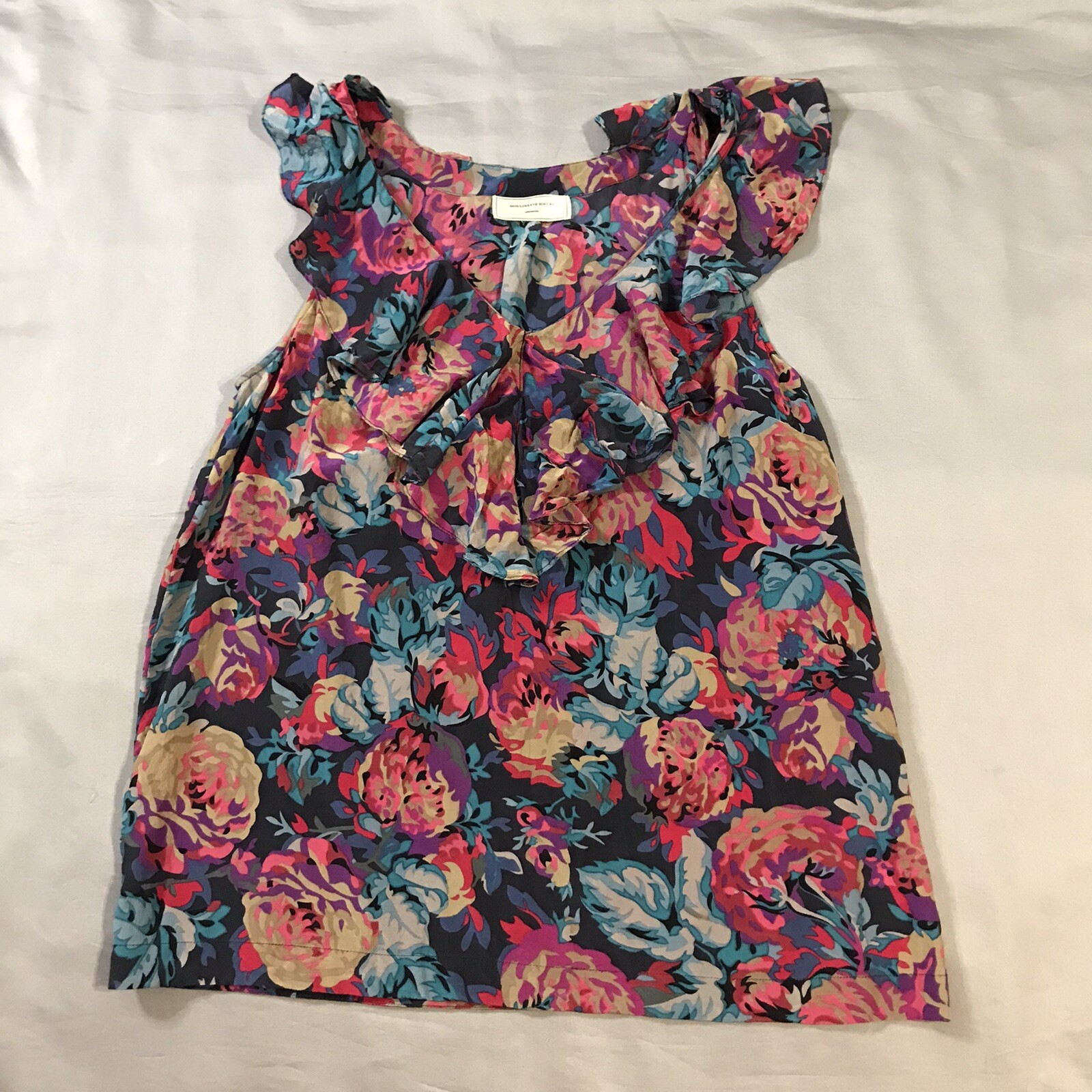 Moulinette Soeurs Womens Size 4 Silk Ruffled Neck Sleeveless Blouse