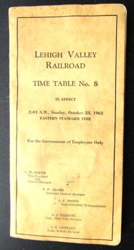 LEHIGH VALLEY RAILROAD EMPLOYEE TIMETABLE OCTOBER 28, 1962 LV