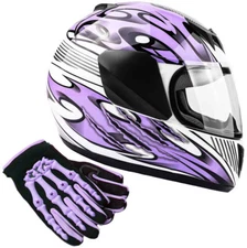 Youth Purple Motorcycle Helmet Child Full Face Gloves Kids Combo