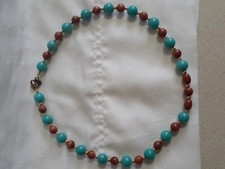 Turquoise Round Stone Bead Choker Necklace Goldstone Accent Beads 18  