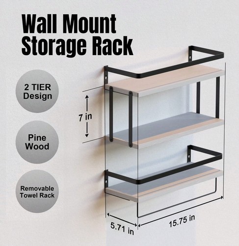 2+1 Tier Wall Mounted Floating Shelves Set Of 2,Rustic Wood Wall-Lightning Deals - Picture 9 of 24