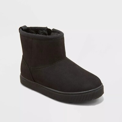 Cat & Jack Arlo Toddler Kids' Shearling Style Side-Zipper Ankle Boots - Black