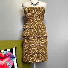 J Crew Brown White Purple Tiered Ruffle Strapless Cocktail Sheath Dress 10