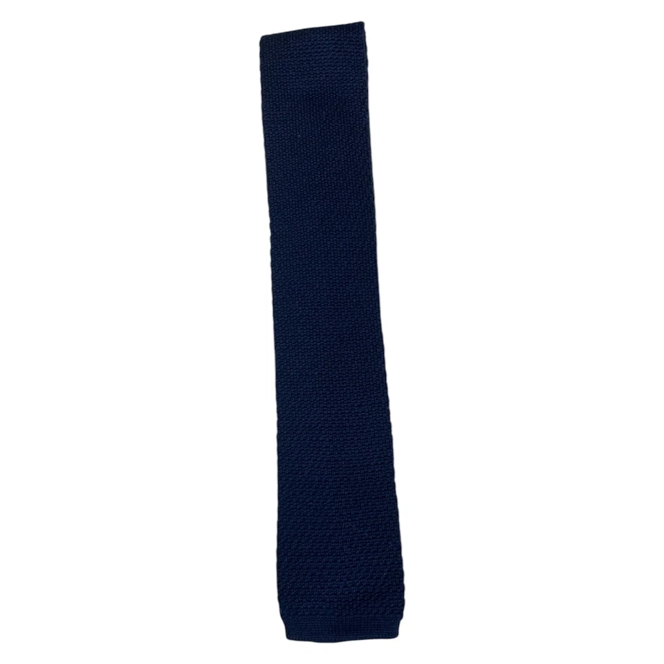 Vintage 60s Bleu Tricot Coton Cravate Mod Tissé Carré Fin 1960s Cravate - Photo 2/4