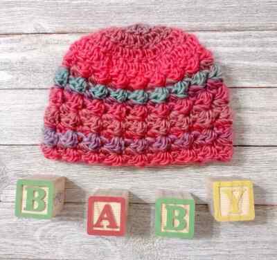 crochet handmade baby hat beanie newborn parrot pink puffs USA seller